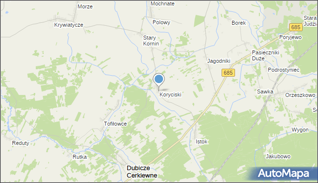 mapa Koryciski, Koryciski na mapie Targeo